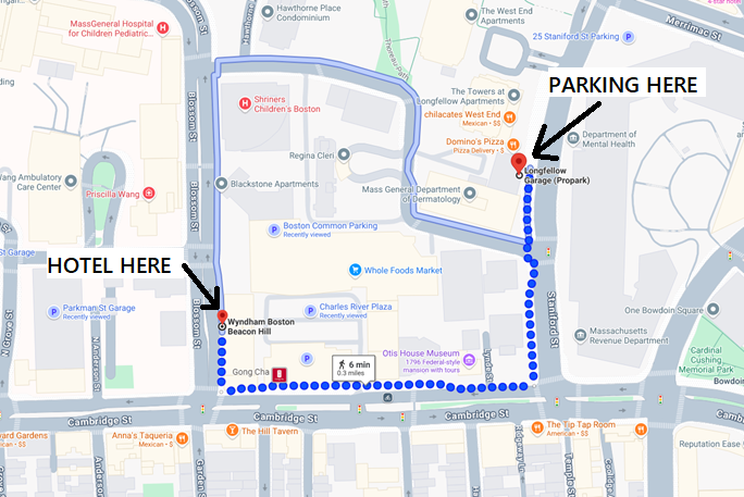 Directions from parking to hotel